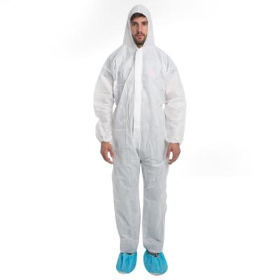 China Comfortable Disposable Protective PPE Coverall Kit with Hood Basic SMS Coverall for sale