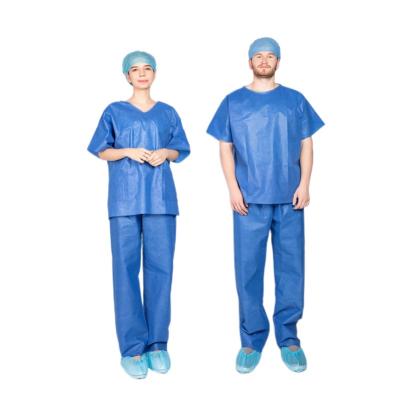 China Disposable Waterproof Unisex SMS Scrubs Hospital Uniforms Nursing Scrub Suit Medical Nonwovens Scrub Suit for sale