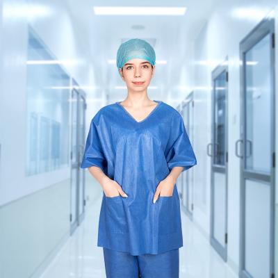 China Disposable Waterproof Customized Nursing Scrub Suit Medical Nonwovens Scrub Suit PP SMS Hospital Uniforms for sale