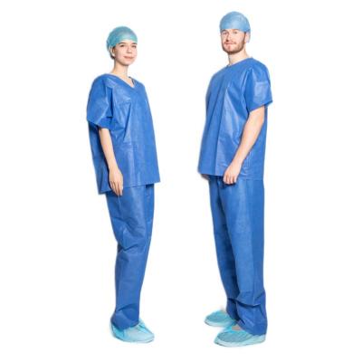 China Disposable Hospital Uniforms Waterproof Nursing Scrub Suit Medical Nonwovens Scrub Suit PP SMS for sale