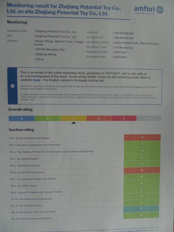 BSCI - Zhejiang Potential Toy Co., Ltd.