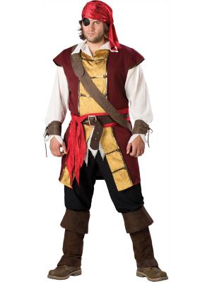 China Sexy Costumes Wholesale Brown Gold Velvet Suede Swashbuckler Costume with S to XL for sale