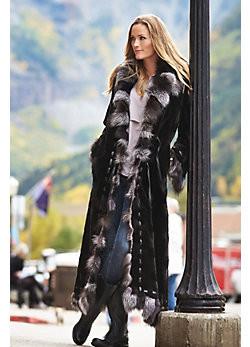 China Maertisa Mink Fur Coat with Silver Fox Fur Trim manufacturer wholesale with free shipping by express for sale