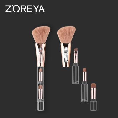 China Fan Brush Newest 4 in 1 Clear Professional Makeup Cosmetic Brushes Make Up Tool Handmade Portable Travel Brush for sale