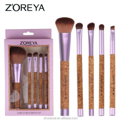 China Angular Blush 5pcs Cork Handle Travel Make Up Cosmetic Set Brush For Fashion Lady for sale