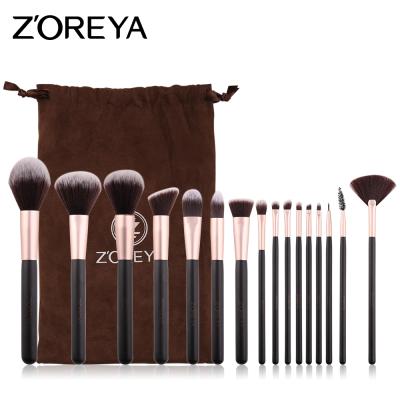 China Angular Blush Brush Zoreya Gift Makeup Set Kit Rose Gold Rayon Black Handle Makeup Set Brush for sale