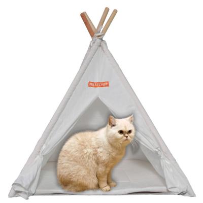 China Washable Cat Dog Teepee Cushion Canvas Cat Bed Portable Dog Teepee Travel Pet Tents Pet Rooms for sale