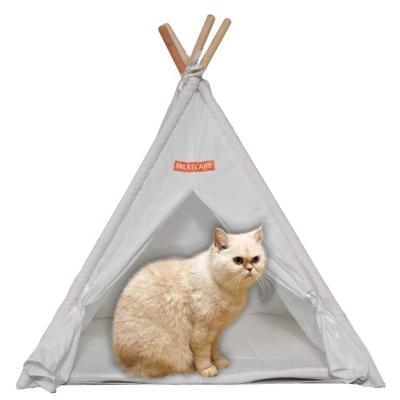 China Wooden Frame Dog Bed Tent Kennel Cat Teepee Cotton Foldable 100% Cotton Dog Viable Cat Tepee Tent for sale