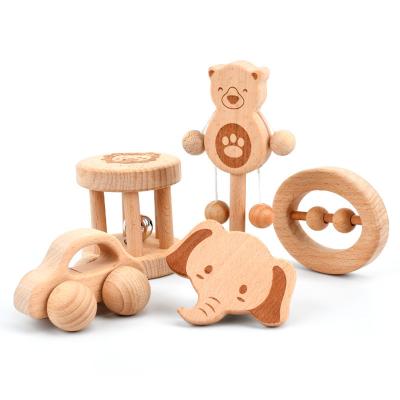 China Food Grade Nondisposable Handmade Wooden Teething Toy Baby Sensory Toys Newborn Gift Set for sale