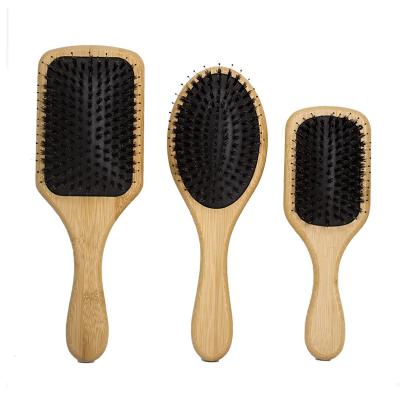 China Hot Sale Nondisposable Natural Bamboo Bristle Paddle Hair Less Dandruff Detangling Hair Brush Comb for sale