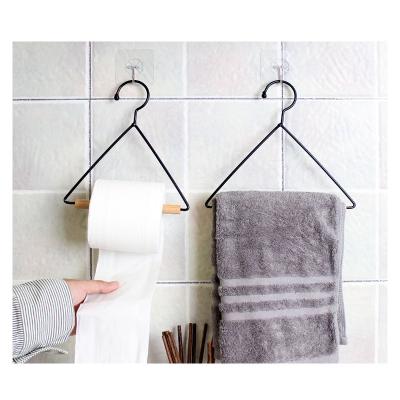 China Contemporary Multifunctional Black Steel Wooden Cloth Rack Hangers Kitchen Wooden Cloth Rack for sale