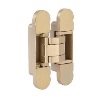 China Modern Satin Brass Color Hidden Closure 3D Soft Adjustable Concealed Hinge For Heavy Duty Door for sale