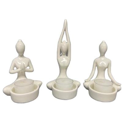 China Europe China Porcelain Resting Yoga Girl Tea Light Holder Candle Holder Ceramic Figurine for sale