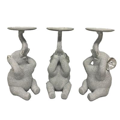 China Cute Resin Elephant Diamante Europe Tea Light Holder Silver Color for sale