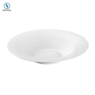 China Savall HoReCa Viable Grid Pattern Round Soup Dish Bone China Tableware Dishes White Ceramic Dish For Hotel Restaurant for sale