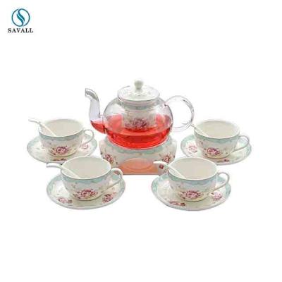 China Savall HoReCa High Borosilicate Microwave Pot Pyrex Viable Glass Teapot Pyrex Glass Teapot with Ceramic Heater and Infuser for sale