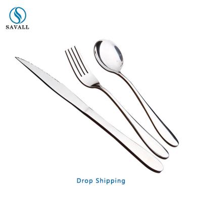 China Savall HoReCa Stainless Steel Cutlery Set Unique Design Viable Custom Restaurant Silver Flatware Knife Fork Spoon Dinner Set For Hotel for sale