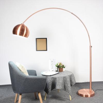 China Hotel Rose Gold Floor Standing Lamp Metal Copper Curve Modern Home Floor Lamp for sale