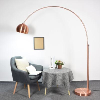 China Modern Hotel Industrial Decoration Floor Lamps Fishing Arc Lamp Brushed Floor Stand Red Copper Light for sale