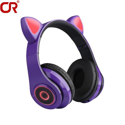 China 2021 Cute Cat Ear Wireless Headphones Stereo Convertible Headband LED Color Headset For Kids for sale