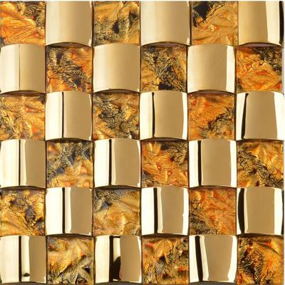 China Gold foil crystal metal wall strip glass mosaic for wall kitchen backsplash for sale