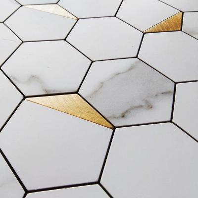 China Hexagonal 2X2 Metal Mosaic Inches Marble Prices Italian Calcutta Hexagonal Viola Marble Mosaic for sale