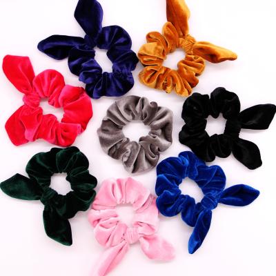 China Fashionable Hair Scrunchies Double Bow Velvet Scrunchies For Girls Hair Accessories for sale