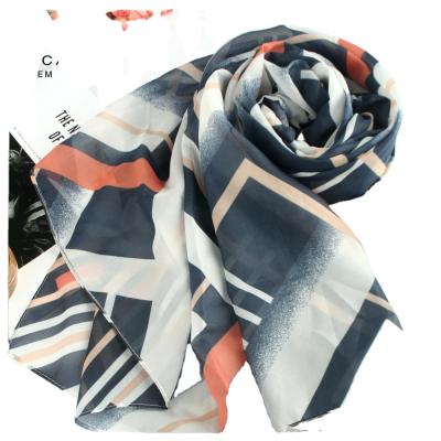 China European American Silk Like Chiffon Print Geometry Pattern Scarf Fashion Scarves Lightweight Sunscreen Shawls for sale