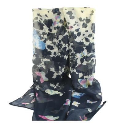 China Polyester LOW MOQ Custom Design Floral Print Women's Scarves Chiffon Flowers And Birds Printed Scarf for sale