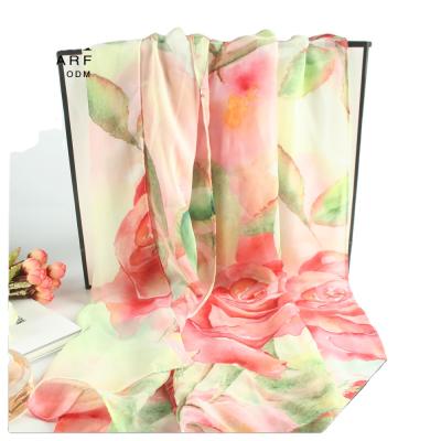 China European American Unique Women's Chiffon Floral Scarves Flowers And Birds Printed Scarf for sale