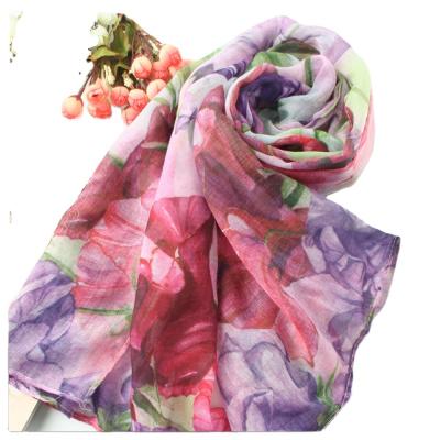 China Light Feeling Soft Touch Women Chiffon Flora Prints Sheer Scarf Fashion Print Shawl Holiday Scarf for sale