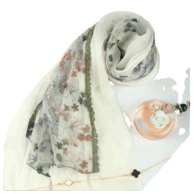 China Fashionable Scarf Silk Blend Scarf For Women Fashion Elegant Shawl 3D Embroidered Wrap Scarf For All Seasons for sale