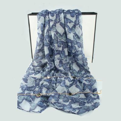 China Plain Voile Polyester Butterfly Print Lighter Weight Soft Women Scarf for sale