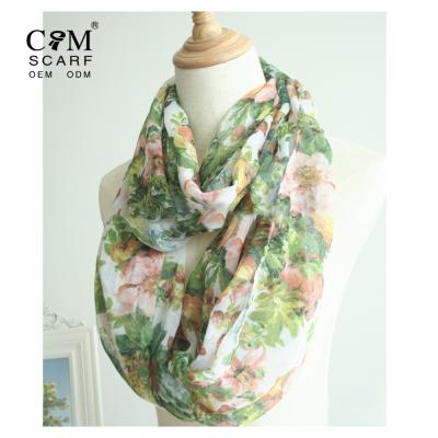 China Polyester Long Veil Green Flowers Printing Infinity Scarf Wholesale for sale