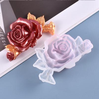 China Viable DIY Crystal Epoxy Mold With Branch Rose Flower Table Jewelry Silicone Mold for sale