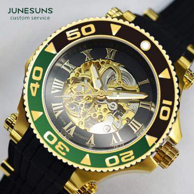 China JUNESUNS Newly Waterproof Theme Factory J081 Design Gold Mechanical Men's Watches for sale