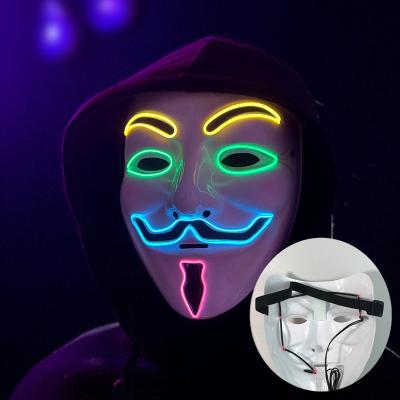 China Custom Flash Cold Light LED Mask Halloween Horror Ball Plastic V-Shaped Prop Led Mask Maker for sale