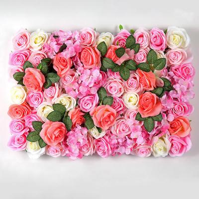 China Durable floral wall simulation flowers wedding decoration background silk rose artificial flower wall for sale