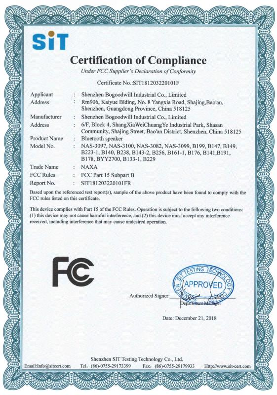 FCC - Shenzhen Bogoodwill Industrial Co., Limited