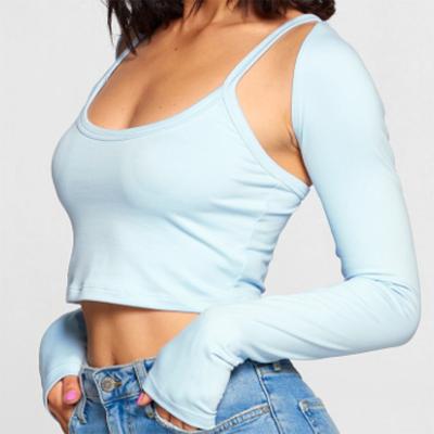 China 2021 Women Fashion Clothing Streetwear Crop Top Slim Vest Two Piece Set Ladies Blouses Tops QUICK DRY for sale