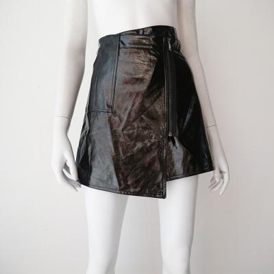 China Breathable Ladies Detail Mini Skirt Zipper And Button PU Leather Wrap Skirts With Pocket for sale