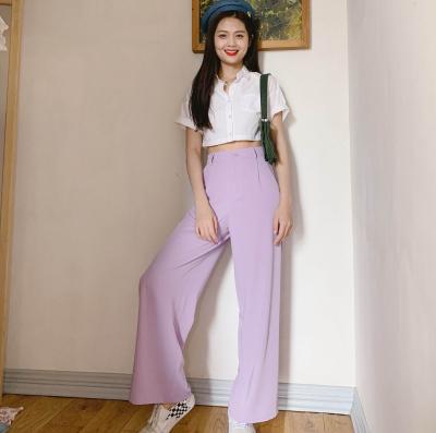 China QUICK DRY Women's High Waist Casual Purple Color Women's Wide Leg Pants for sale