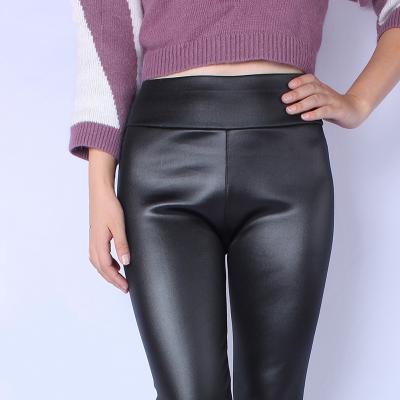 China 2017 Autumn Fashion Hot Black Matte Breathable High Waist Imitate Leather Pants Woman, 5 Sizes for sale