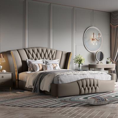 China Good quality popular European designers Luxury OEM bed king size/queen size bedroom furniture Leather beds for sale