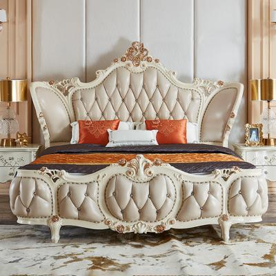 China Noble design European style luxury king bed Natural leather Solid wood king size bed frame 1.8 m double bed room furnitures for sale