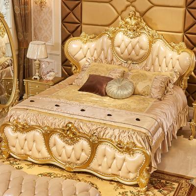 China Noble enjoyment Noble enjoyment Luxurious design king size bed Solid wood natural leather bed Antique bedroom furniture for sale