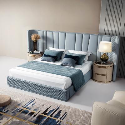 China Good quality New bed designer furniture modern Luxury Genuine leather bedroom furniture king size bed set 1.8 m double bed frame for sale