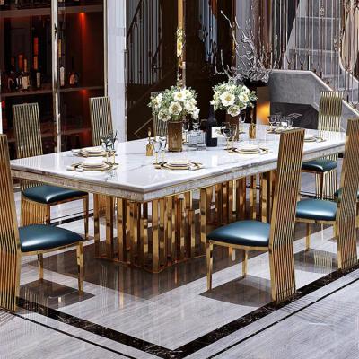 China Good quality Hot-sale European luxury Can customized dining room table restaurant dinning table set stainless steel marble dining tables for sale