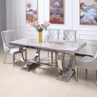 China Can be customized Factory popular modern luxurious metal framework marble dining tables Dining room furniture restaurant dinning table set for sale