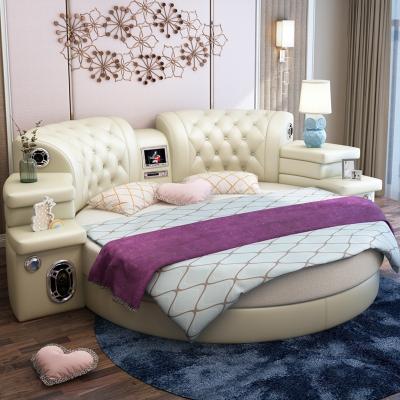 China Modern Electric Massage And Visual Luxury Leather King Round Bed Bedroom Furniture for sale